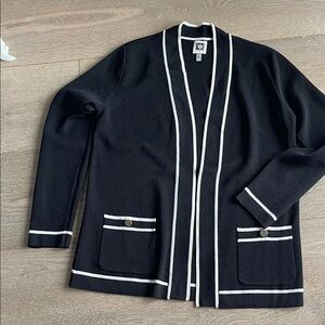 Anne Klein Black Cardigan with White Accents